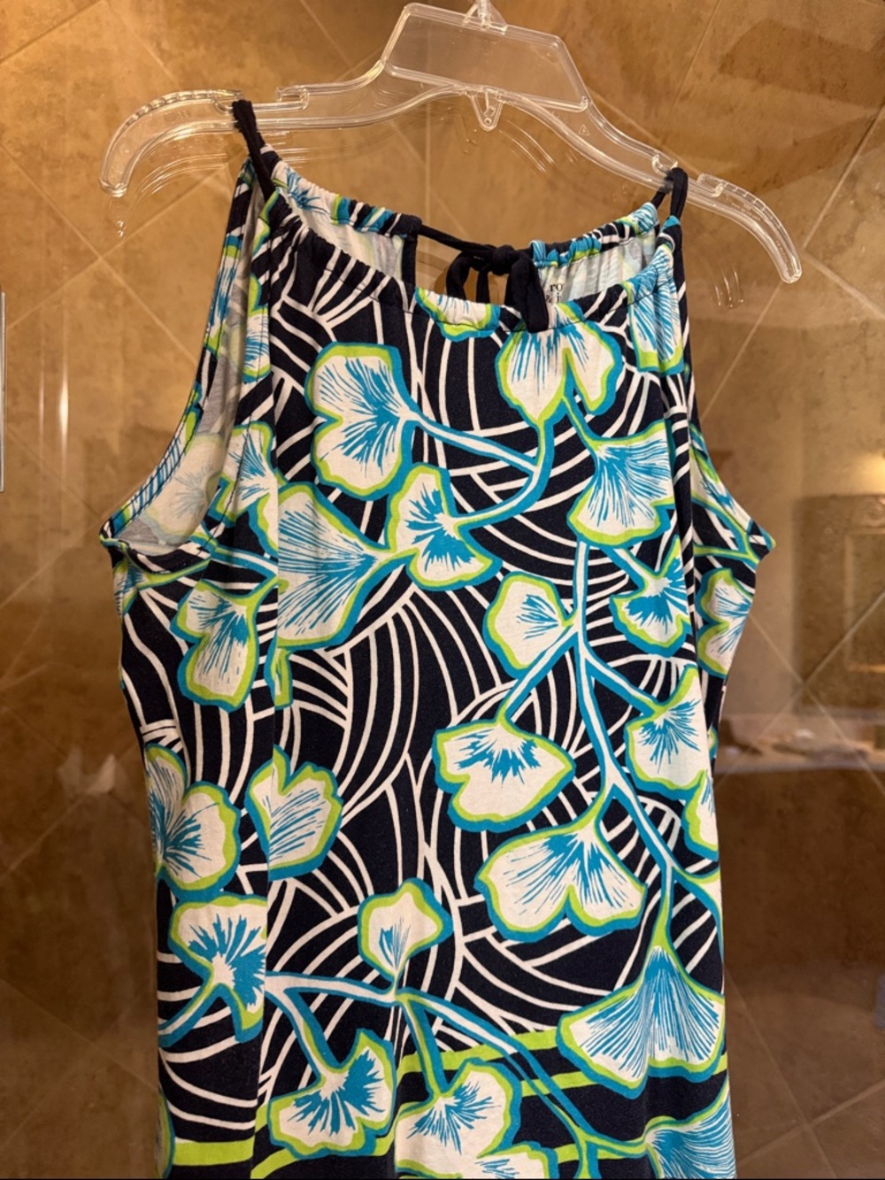 Navy Floral Halter Neck Top with Blue & Lime Print